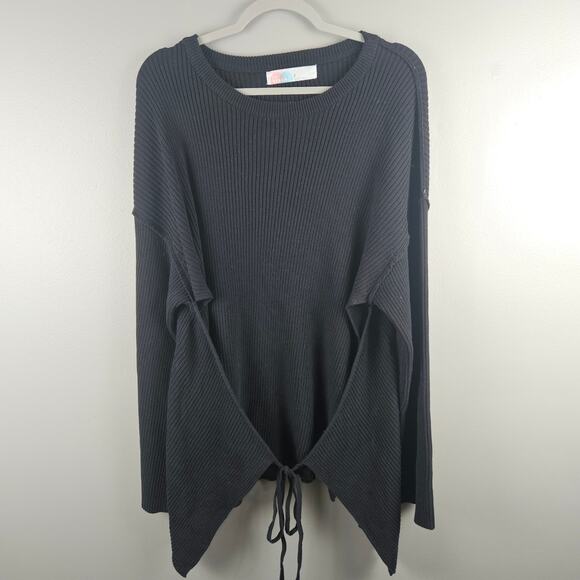 Free People FP Beach Women's Black Bring Tie-Front Pullover Tunic Heavy Sweater - Picture 1 of 6